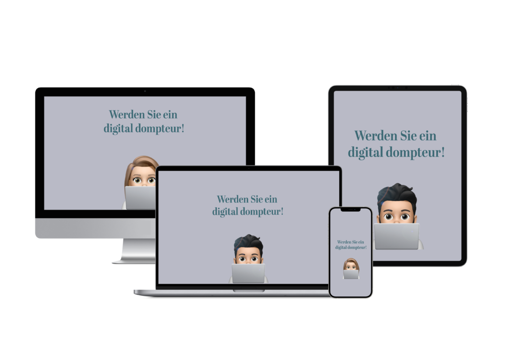 Digitale Geräte mit dem Text "Werden Sie ein Digital Dompteur!"